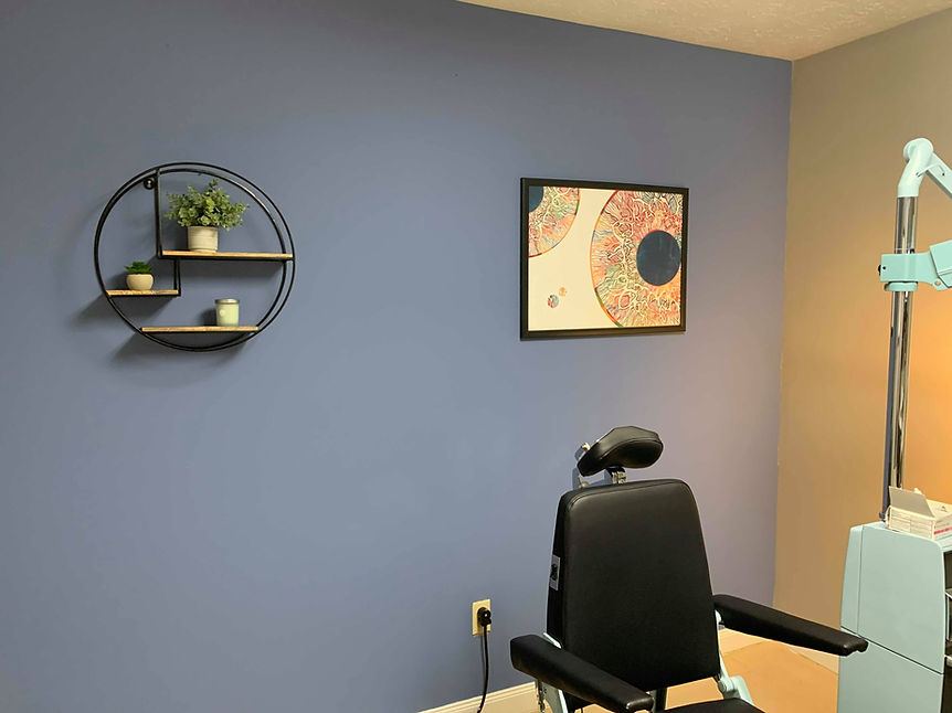 Exam room with a blue accent wall